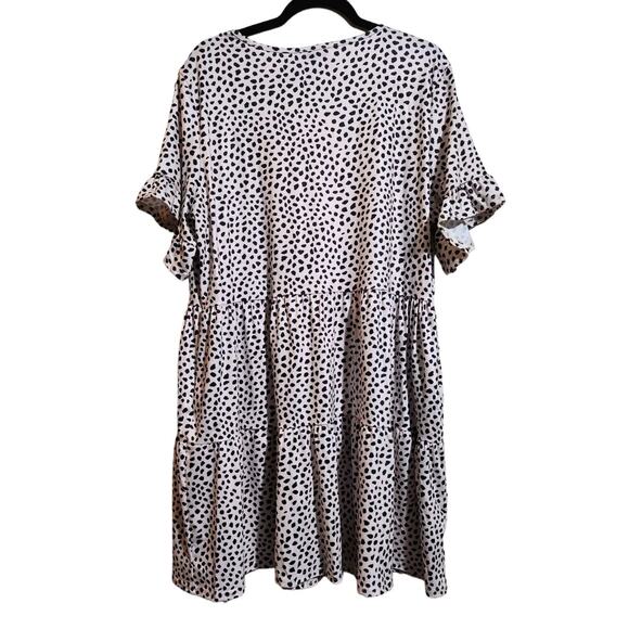 NCLOOK Womans Babydoll Loose Ruffle Dress Crewneck Khaki Spots Plus Size 3XL New - Picture 7 of 8
